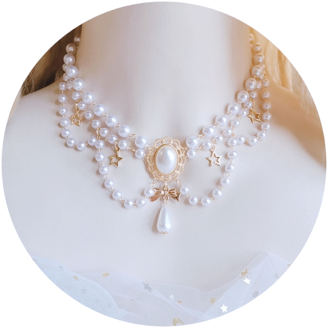 Section Foriginal Lolita Necklace daily Versatile stars Baroque multi-storey Pearl necklace Flower marriage Tea party Neck chain