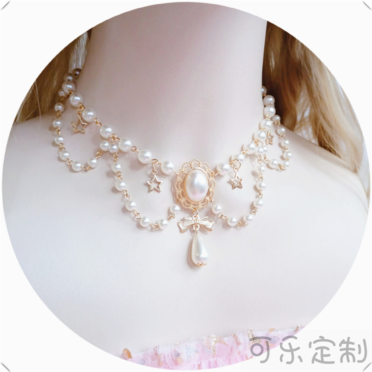 Section Coriginal Lolita Necklace daily Versatile stars Baroque multi-storey Pearl necklace Flower marriage Tea party Neck chain