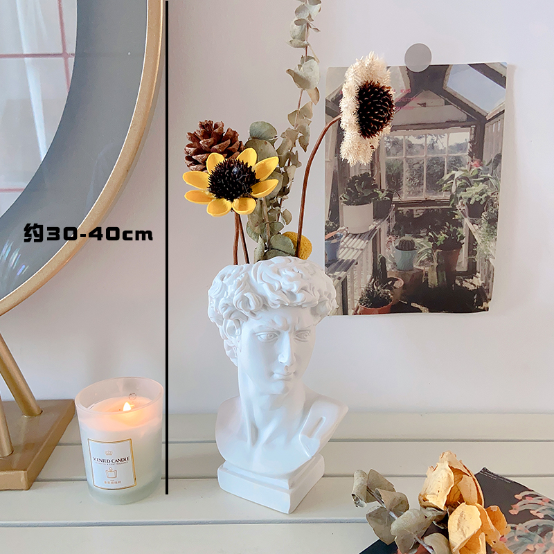 David Ornaments + Dried Flower Set Meal Ains Retro flower arrangement vase David statue Cosmetic brush bucket a living room Home Furnishing Gypsum Sculpture Dried flower decorate Ornaments
