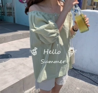 Рубашка, летняя кукла, фонарь, топ, в корейском стиле, свободный крой, открытые плечи