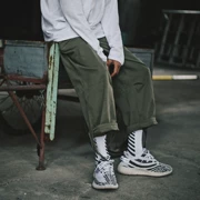 Mùa hè hip hop xu hướng quần nam và nữ phong cách Harajuku BF trung tính giản dị lỏng quần thẳng thủy triều thương hiệu quần cũ - Crop Jeans