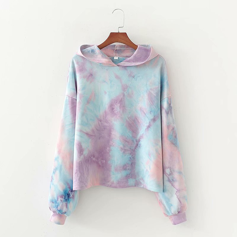 PolychromaticKASLEAD new pattern Women's wear European style Hooded Sweater easy tie-dyed Casual and versatile jacket