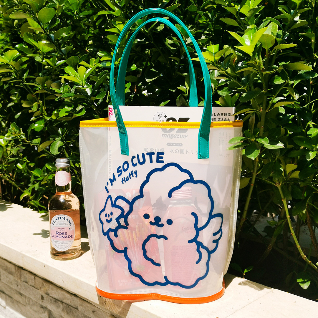 Cute Rabbitmilkjoy Bear jelly Mesh transparent Beach Bag student outdoors handbag ins Internet celebrity girl The single shoulder bag