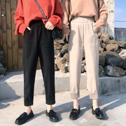 Quần nữ mùa thu đông 2018 phiên bản Hàn Quốc mới của quần ống rộng cà rốt thắt lưng quần cao cổ quần len thường xuyên quần học sinh