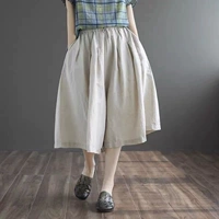 Хлопковая ретро летняя юбка для отдыха, штаны, сезон 2021, свободный крой, эластичная талия
