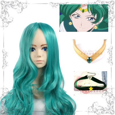 taobao agent Beautiful Sailor Moon Haiwang full wig High -temperature silk green mid -shaped cosplay wigspiece head jewelry free shipping