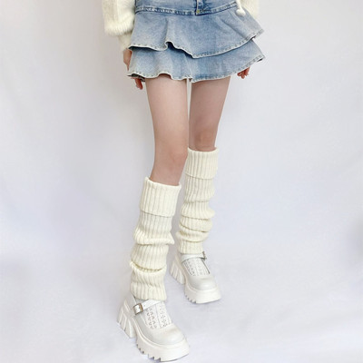 taobao agent Long white spring keep warm socks, demi-season knitted high boots, increased thickness, 70cm