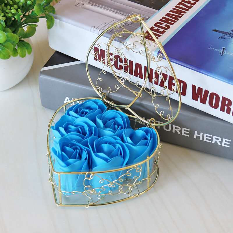 6 Tie LAN Tong Color Blue6 Blossoms Iron fence rose simulation rose Soap flower soap Gift box Section 38 originality gift Wedding supplies  Opening