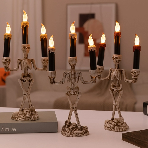 Хэллоуин Электронный светящийся скелетный фонарь Свеча Переключение призрачного дома сцены сцены