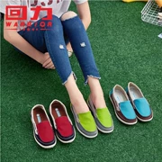 Kéo lại giày thông thường Giày lười nữ một chân giày vải mùa thu thấp để giúp thoáng khí đế bằng phẳng phiên bản Hàn Quốc của giày đế mềm - Plimsolls