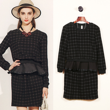 hi系列专柜品牌正品2017春季新款时尚格子百搭韩版衣裙套装_淘粉吧