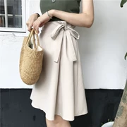 Mùa hè của phụ nữ Hàn Quốc phiên bản của thắt lưng cao là cung mỏng váy màu rắn nữ sinh viên đơn giản hoang dã một từ trong thủy triều váy