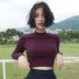 Mùa xuân Hàn Quốc phiên bản của chic gió tiếp xúc rốn phần ngắn slim slim cao cổ áo sọc dài tay áo đáy T-Shirt của phụ nữ áo triều áo phông trơn Áo phông