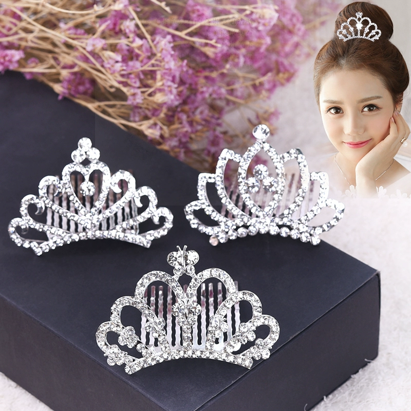 Công chúa Hàn Quốc vương miện tiara clip kẹp tóc trẻ em kẹp tóc chèn phụ nữ bán cô gái dễ thương rhinestone phụ kiện tóc - Phụ kiện tóc