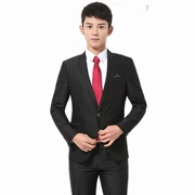 Vị thành niên phù hợp với màu đen phù hợp với nam giới mùa xuân và mùa thu Hàn Quốc phiên bản của một khóa nhỏ phù hợp với kinh doanh ăn mặc chú rể phù rể váy