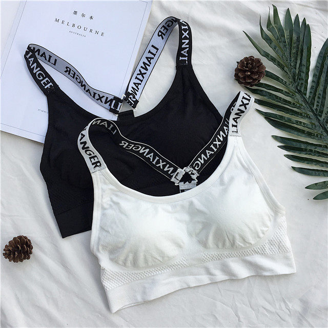 实拍2626#字母内衣吊带运动背心女防走光学生无钢圈聚拢抹胸文胸