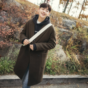 2017 Hàn Quốc phiên bản mới áo len nam phần dài đôi ngực off-vai cashmere coat dày loose áo gió triều