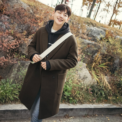2017 Hàn Quốc phiên bản mới áo len nam phần dài đôi ngực off-vai cashmere coat dày loose áo gió triều áo bò nam Áo len