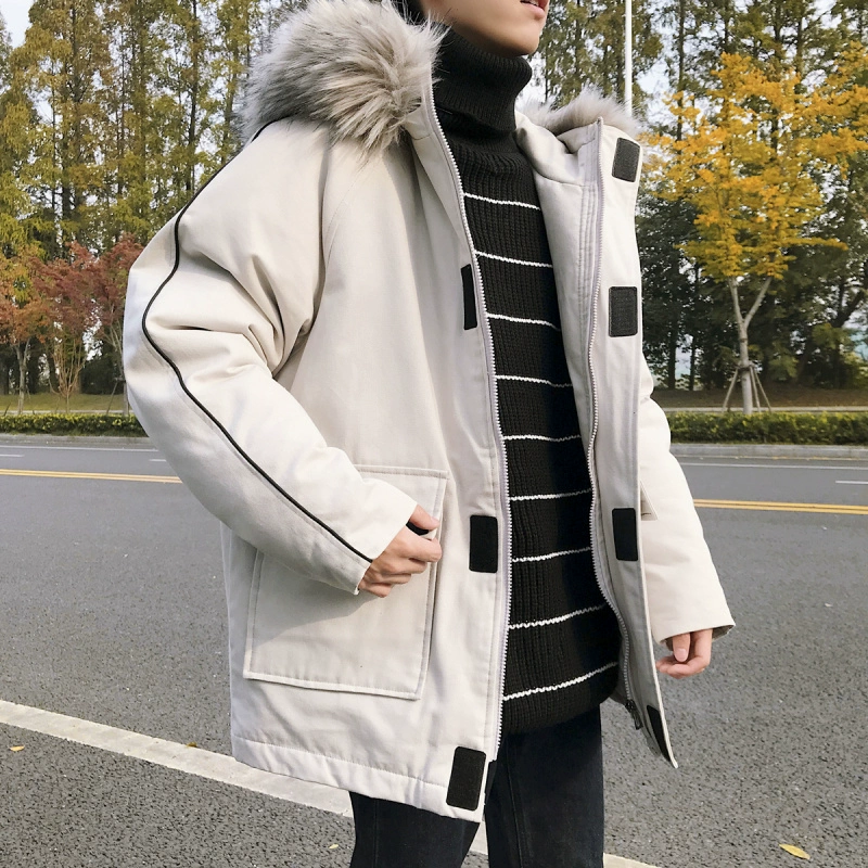 Fang Shao quần áo nam mùa đông dày lông dày dụng cụ cotton quần áo nam phiên bản Hàn Quốc của áo khoác cotton Velcro hit áo trùm đầu màu - Trang phục Couple