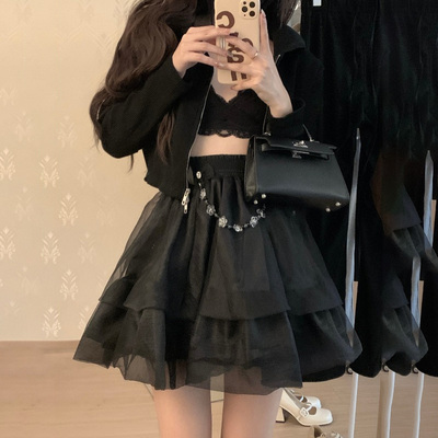 taobao agent Advanced black sexy pleated skirt, mini-skirt, french style, high waist