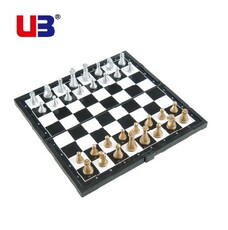 Шахматы ub儿童培训迷你版小号金银棋子国际象棋磁铁性折叠带锁扣棋盘便携