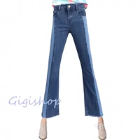 2018 mới mùa xuân và mùa thu khâu màu sắc tương phản micro jeans nữ thời trang Hàn Quốc fringe chic quần đàn hồi quần sọt jean nữ