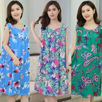 Mùa hè bông nhân tạo nightdress phụ nữ ăn mặc bông lụa đồ ngủ trung niên không tay bông xl mỏng nightdress váy ngủ gợi cảm