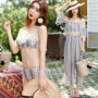 2019 bikini mới mùa xuân nóng bỏng phù hợp với áo tắm bốn mảnh lưới đỏ in bãi biển kỳ nghỉ chống nắng boho - Bộ đồ bơi hai mảnh bikini 2 mảnh màu hồng