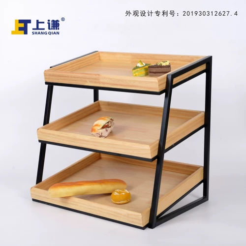 Shangqian Трех -слоя сосны Диагональная пластина железа стойка для хлеба для хлеба сухой точка фрукта магазин каркас коммерческий маленький шкаф