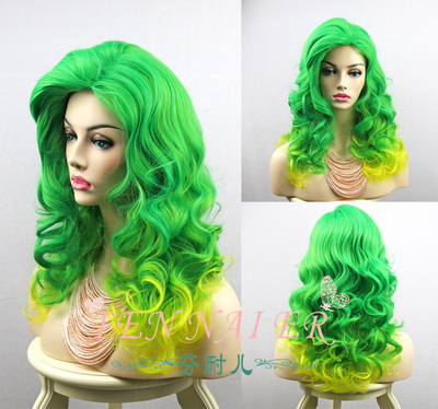 taobao agent Fenneer green/yellow wig lady gaga hairstyle long curly hair gradient color cosplay is stylized