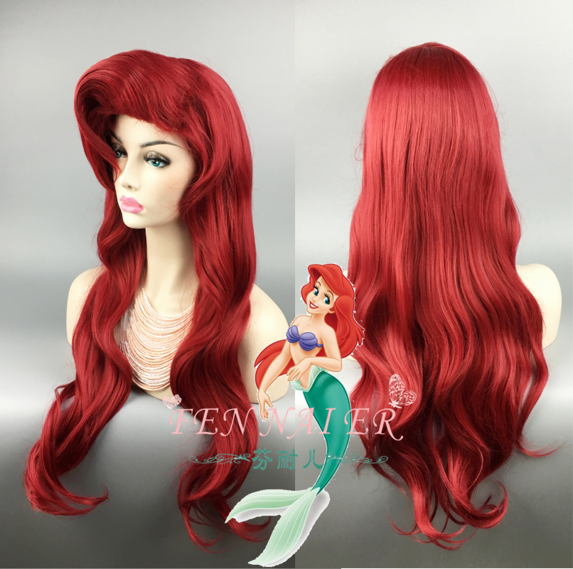 Hot long Dark Red curly Little Mermaid princess Ariel Cosplay Wig Have ...