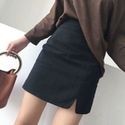 Hồng Kông hương vị retro chic mùa xuân mới mỏng giảm béo hoang dã mở váy eo cao màu rắn Một từ váy ngắn nữ
