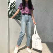 Dora Chaoren Hall Hong Kong hương vị retro chic cao eo lỏng mỏng củ cải hình jeans thẳng chín quần phụ nữ