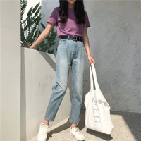 Dora Chaoren Hall Hong Kong hương vị retro chic cao eo lỏng mỏng củ cải hình jeans thẳng chín quần phụ nữ quần jean nữ hàng hiệu