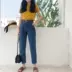 Dora Chaoren Hall Hong Kong hương vị retro chic cao eo lỏng mỏng củ cải hình jeans thẳng chín quần phụ nữ quần jean nữ hàng hiệu Quần jean