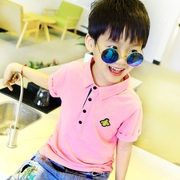 Quần áo trẻ em cậu bé ngắn tay cổ áo sơ mi mùa hè 2018 mới trẻ em Hàn Quốc bé ngắn tay áo sơ mi màu hồng áo sơ mi
