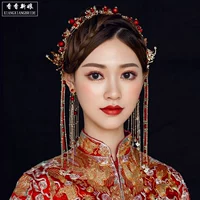 Красный аксессуар для волос для невесты с кисточками, ретро аксессуары, китайский стиль