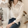 Mùa thu đông 2019 của phụ nữ phiên bản Hàn Quốc của học sinh mới áo sơ mi mỏng đáy quần mỏng màu đơn giản, áo dài tay đơn giản - Áo sơ mi dài tay áo sơ mi trắng nữ hàng hiệu