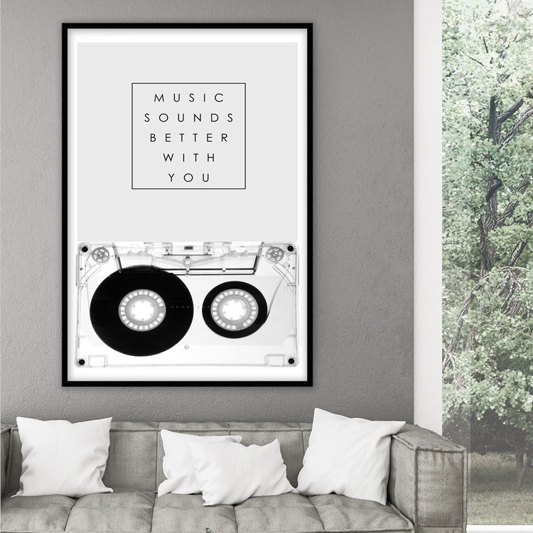Nhiếp ảnh nghệ thuật đen trắng DJ máy ghi âm nhạc đen trắng bức tranh trang trí khung tranh treo tường Phong cách Bắc Âu - Máy hát