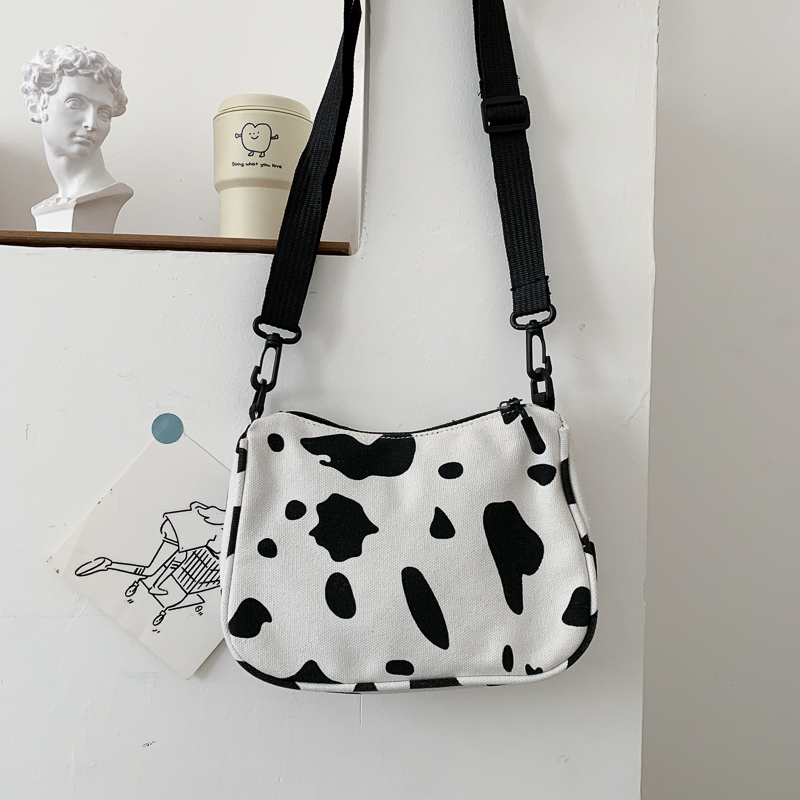 White (No Pendant)ins solar system Harajuku girl lovely cow One shoulder Inclined shoulder bag the republic of korea chic Soft girl canvas Small bag Adorable