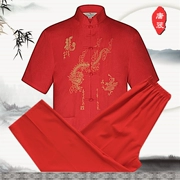 XOS40A264 Dragon Tang phù hợp với mùa hè nam trung niên tay ngắn Tang phù hợp với trang phục dân tộc