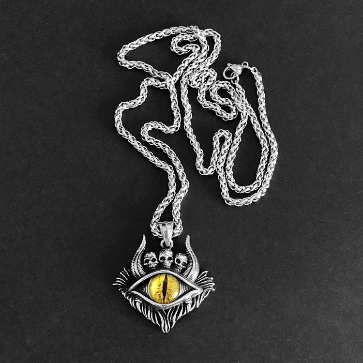 Skeleton Eye With Keel Chain 70Cmpersonality Retro Demonic Blue eyes Necklace male tide Domineering Hip hop Punk gemstone Magic eye Titanium steel Sweater Pendants