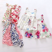 Trẻ em mùa hè của cô gái quần áo dây đeo váy bé bãi biển váy trẻ em nhân tạo bông váy cotton lụa công chúa váy