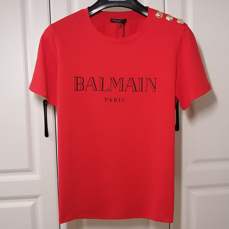 Red And Black2021 Spring and summer new pattern balmain Half sleeve Star of the same style shoulder  Gold clasp gilding letter Short sleeve Balman T-shirt