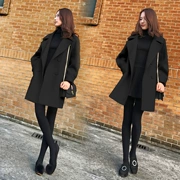 Áo khoác len nữ dài phần 2019 mùa xuân Hàn Quốc phiên bản mới mỏng mỏng màu đen Hepburn áo len nam mỏng - Accentuated eo áo