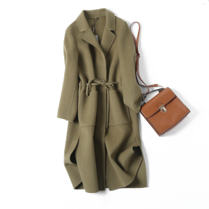 Cao cấp len Úc hai mặt ve áo len tie eo áo khoác áo khoác nữ 2018 mùa thu mới kho 9b2