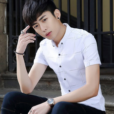 夏季短袖衬衫男韩版修身型学生男士薄款短袖白衬衣上衣学生
