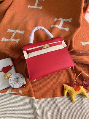 Notes On Red [Handmade 28Cm] Gold And Silver Clasp2021 Star of the same style H home Kelly bag epsom skin Palmar pattern One shoulder Messenger portable leisure time genuine leather Female bag