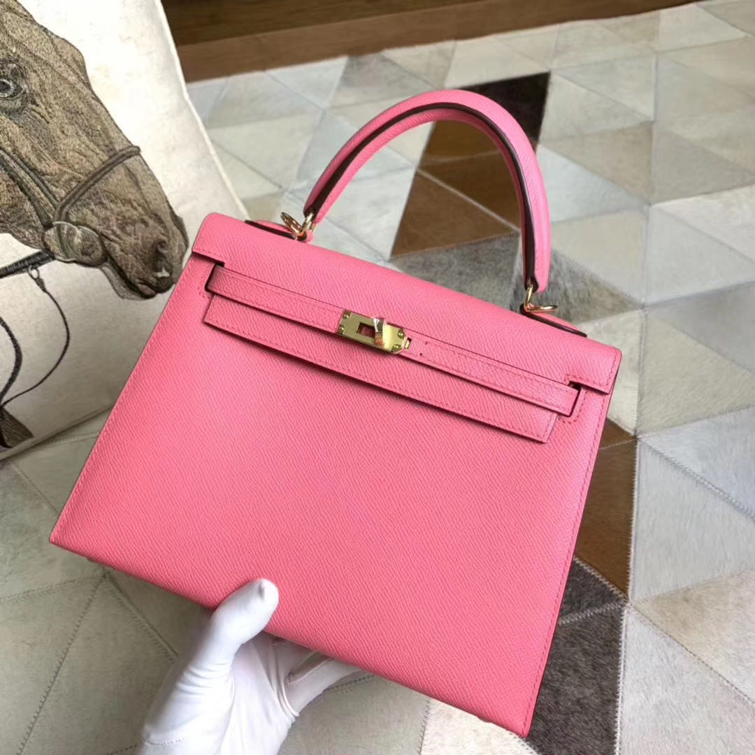 Lipstick Powder [Handmade 28Cm] Note Of Gold And Silver Buckles2021 Star of the same style H home Kelly bag epsom skin Palmar pattern One shoulder Messenger portable leisure time genuine leather Female bag