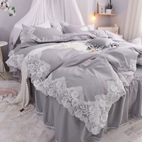 Bộ đồ cotton công chúa ren đơn giản kiểu Hàn Quốc cotton bốn mảnh phù hợp với bộ đồ giường 1.5 1.8m chan ga goi